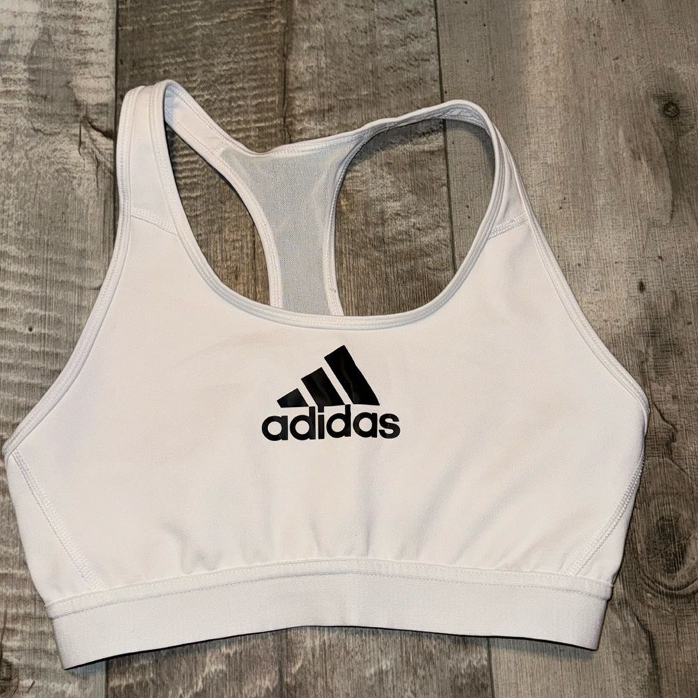 adidas White and Black Racerback Sports Bra